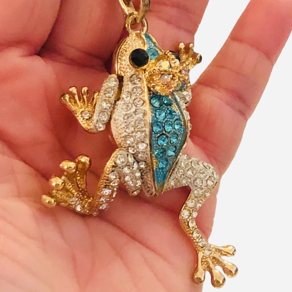 Frog Prince Rhinestone Encrusted Necklace - Picture 9 of 14